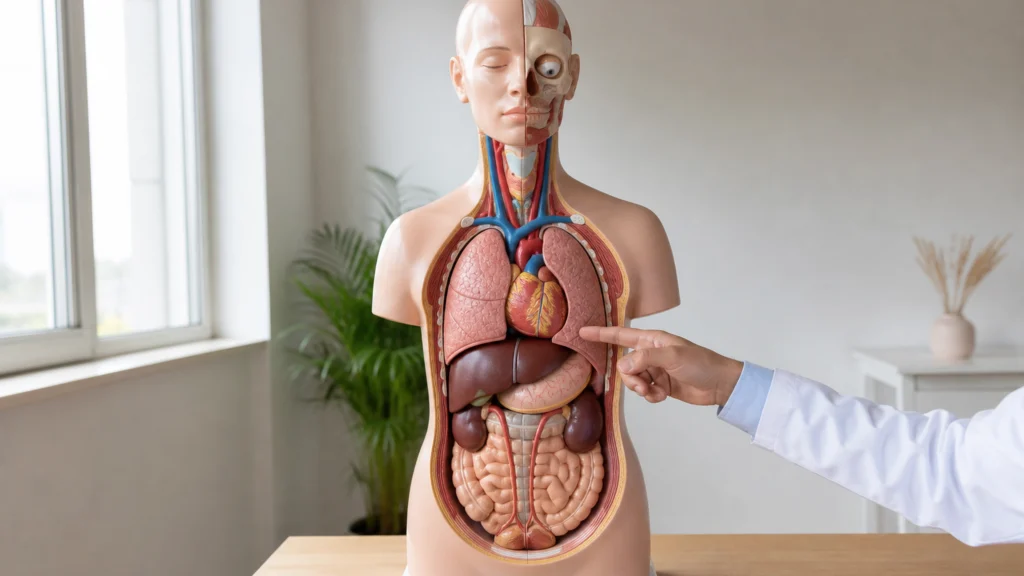 Illustration éditoriale pour l’article « Comprendre le rôle des organes vitaux du corps humain »