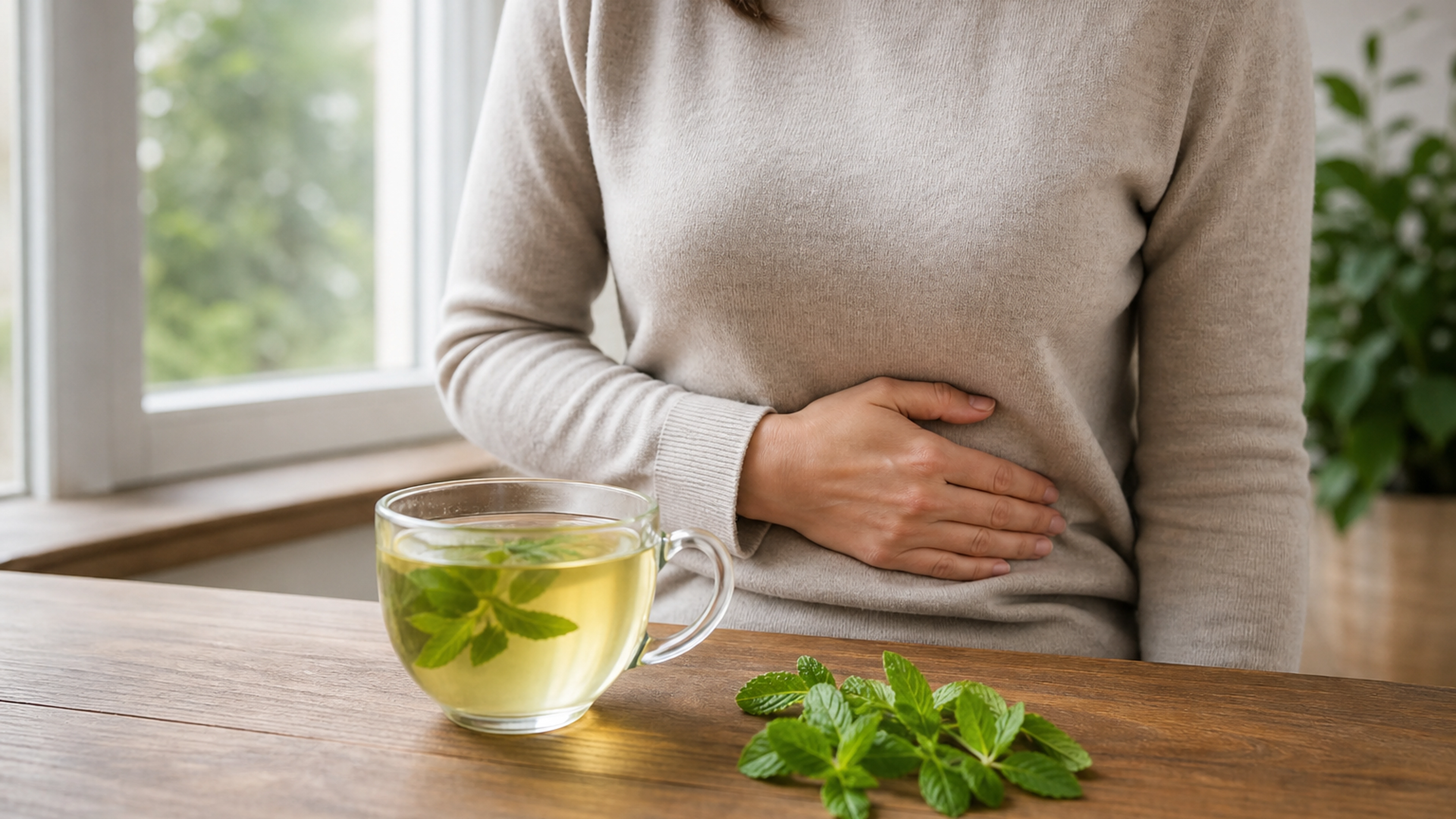 Illustration éditoriale pour l’article « Comment utiliser la menthe poivrée contre le ventre gonflé »