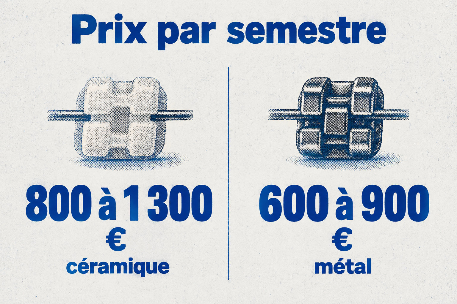 Par semestre, l’appareil céramique coûte de 800 à 1 300 €, contre 600 à 900 € pour le métal.